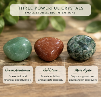 summary of green aventurine, goldstone and moss agate