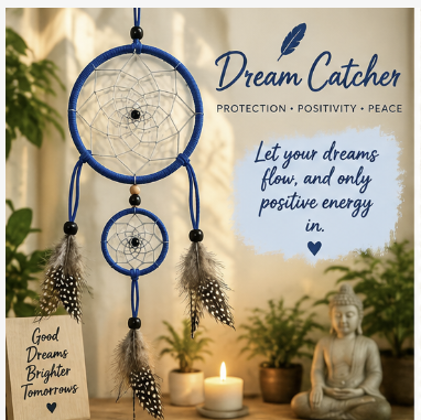 Calm Is Your Power Blue Double-Hoop Dreamcatcher .  let your dreams flow, and only positive energy in.