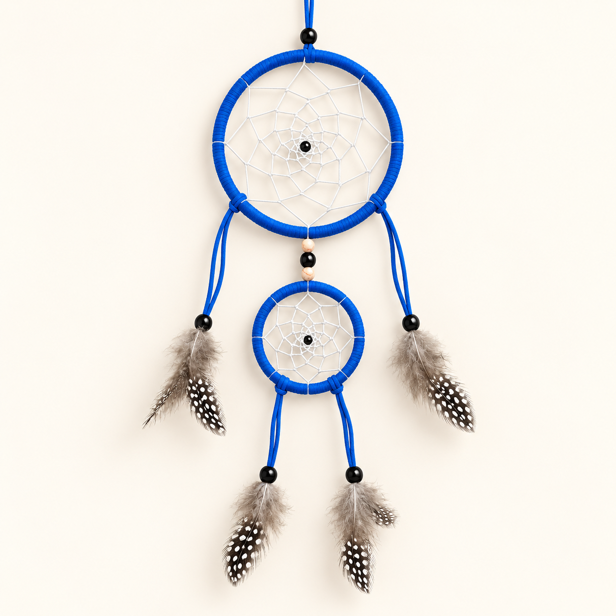 Calm Is Your Power Blue Double-Hoop Dreamcatcher with withe background