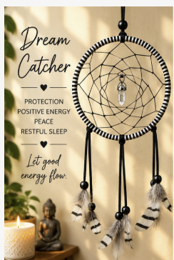 Clarity & Balance Black-and-White Dreamcatcher with inspirational saying
