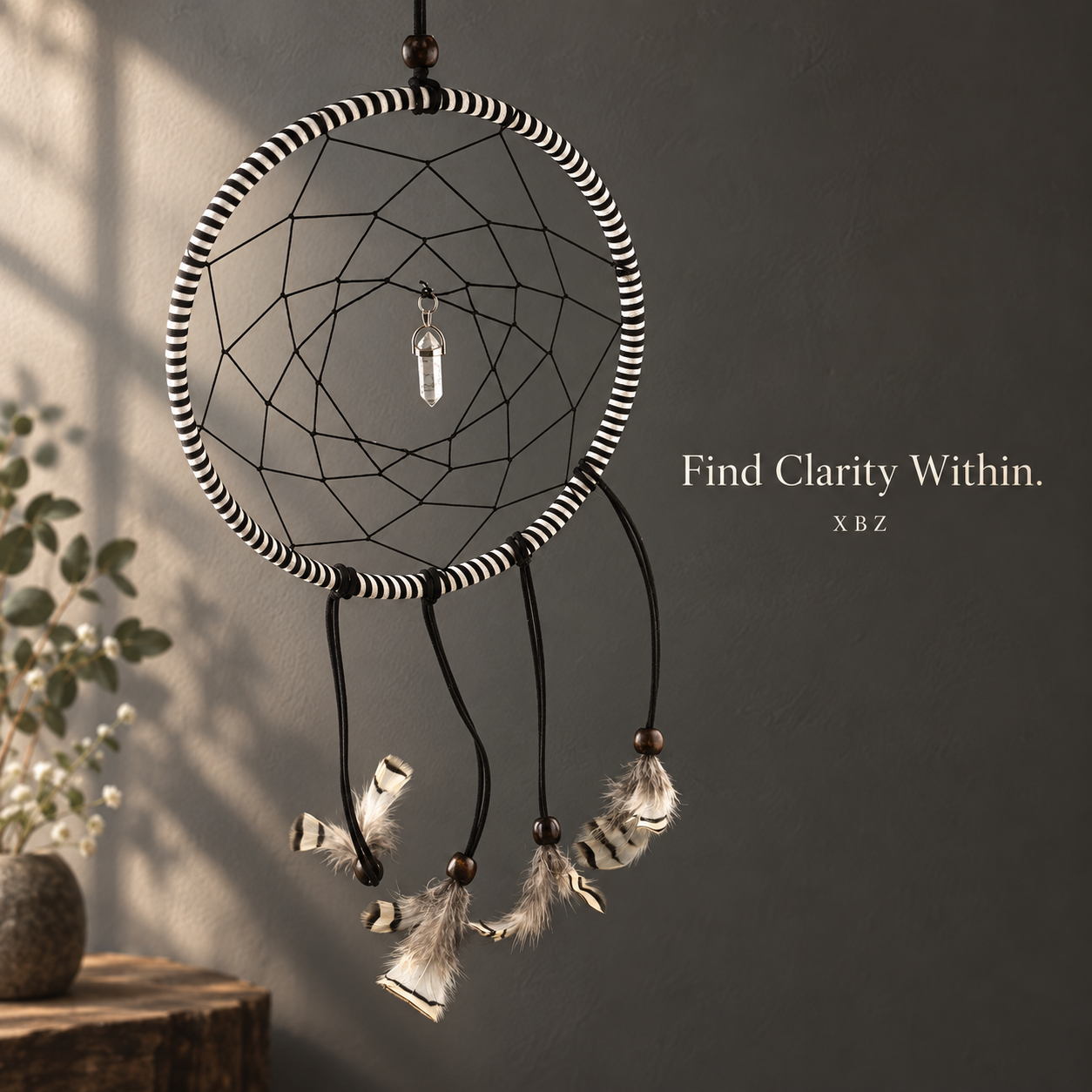 Clarity & Balance Black-and-White Dreamcatcher, find clarity within