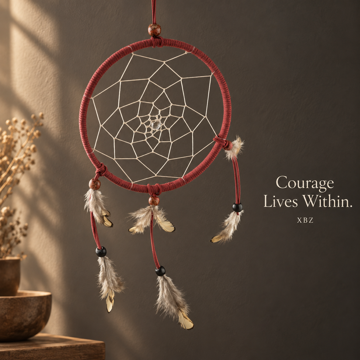 Courage & Renewal Red Dreamcatcher hanging