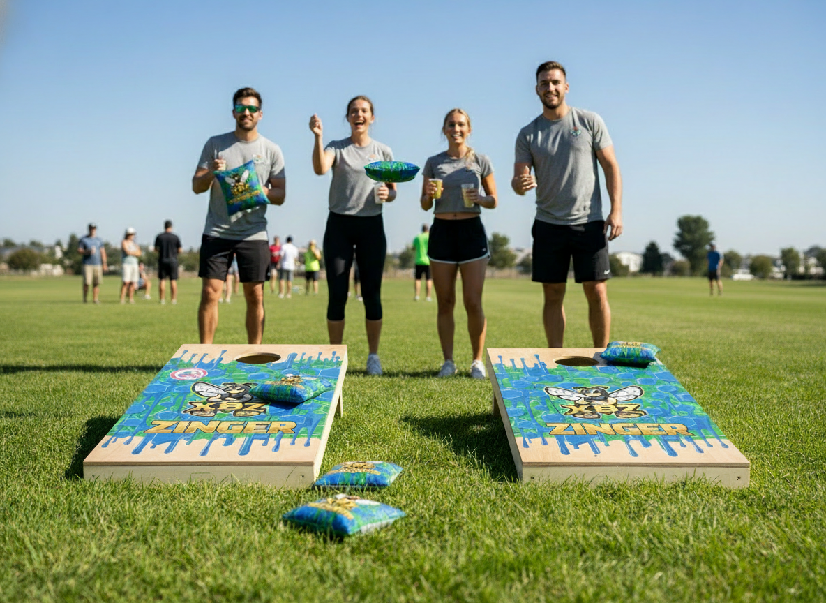 drip blue green zinger cornhole bag