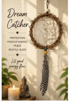 release-rest-renew-grapevine dreamcatcher with feather and candle