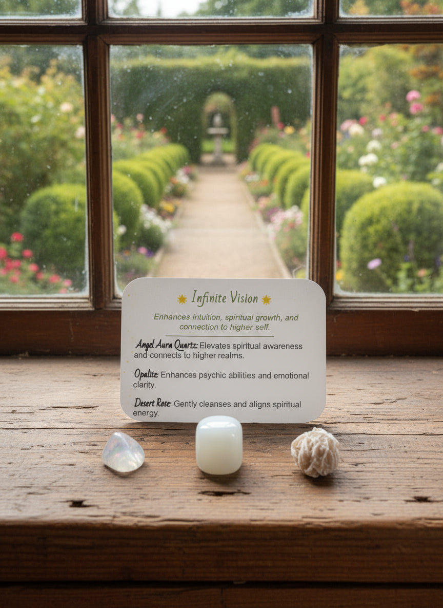 angel aura quartz, opalite and desert rose crystals