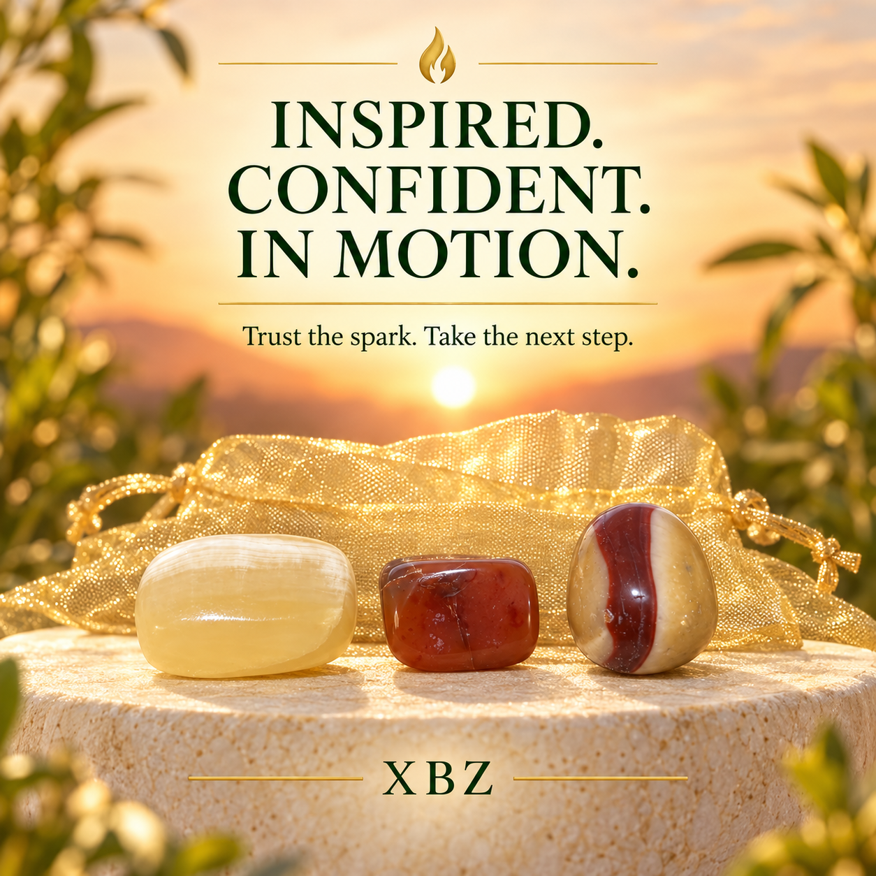 inspire flow crystal intention bundle with gold organza bag