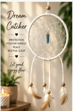 Open Sky White & Blue Point Dreamcatcher.  protection, positive energy, peace and restful sleep