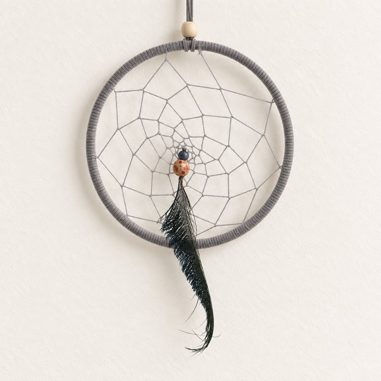 Quiet Wisdom Gray Dreamcatcher with feather