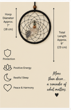 single black dream catcher with measurements