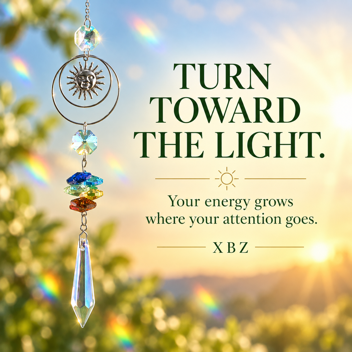 Turn Toward the Light Sun & Rainbow Suncatcher turn toward the light.  your energy grows where your attention goes.  xbz