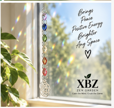 Rainbow Crystal Rose Suncatcher hanging by a window with a plant, brings peace, positive energy, brighter any space, xbz, Zen garden, heart, calm the mind crush the game