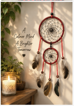 Bold Intentions Red & Black Double-Hoop Dreamcatcher.  a calmer mind, a brighter tomorrow.
