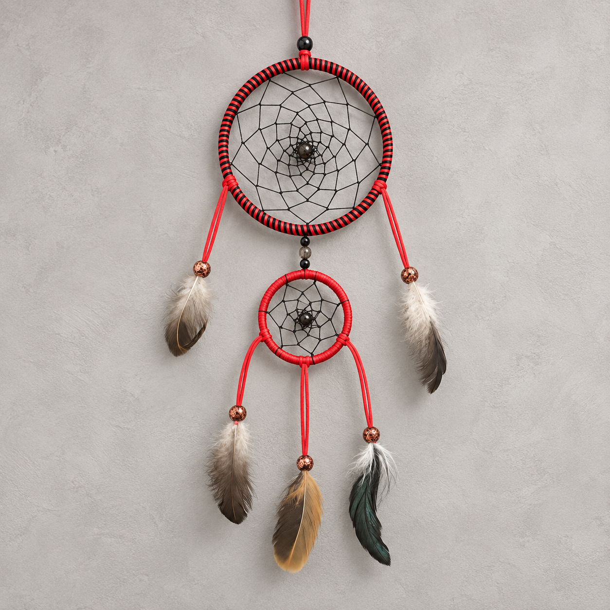 Bold Intentions Red & Black Double-Hoop Dreamcatcher  with gray background