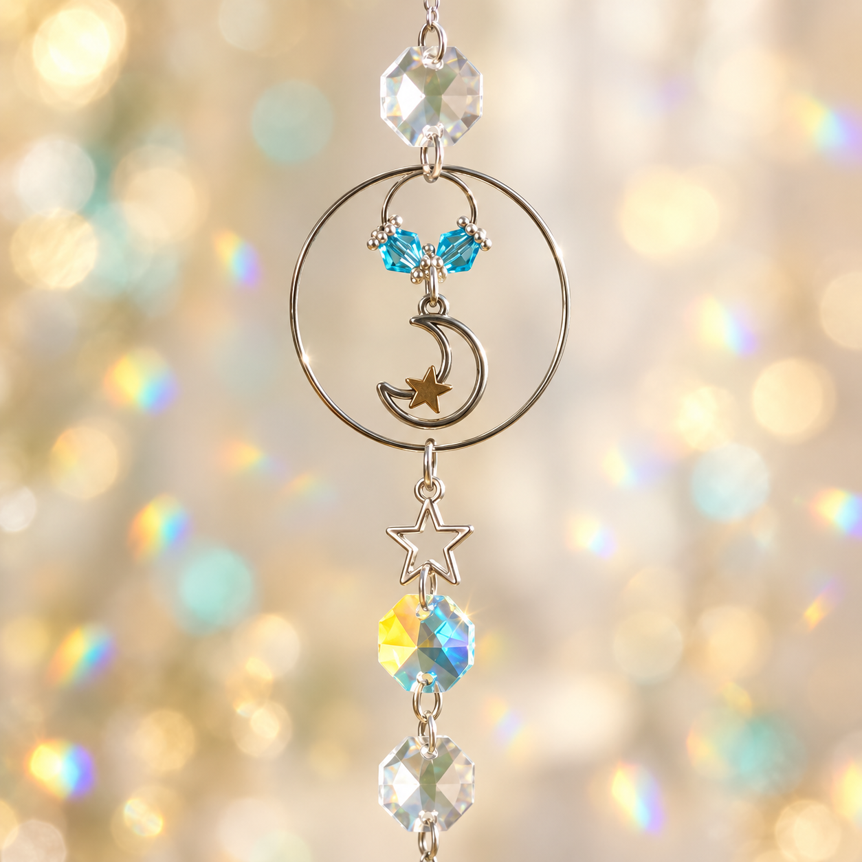 Dream, Believe & Shine Moon-and-Star Suncatcher moon and circle closeup