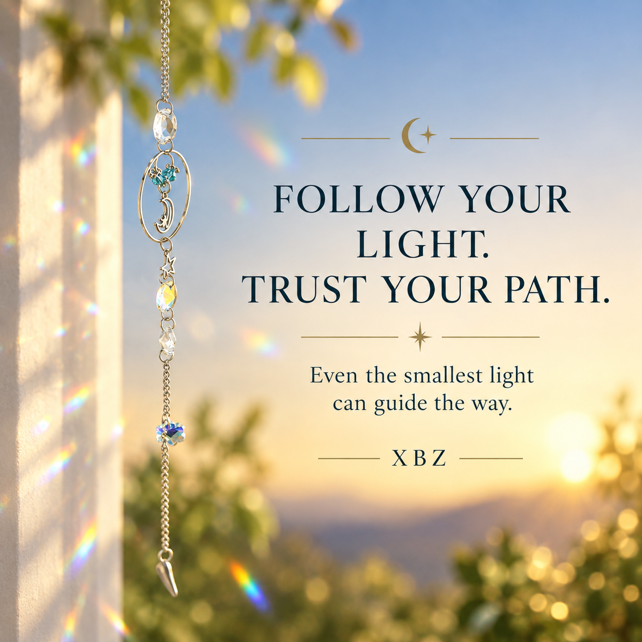 Dream, Believe & Shine Moon-and-Star Suncatcher follow your light trust your path, even the smallest light can guide the way xbz