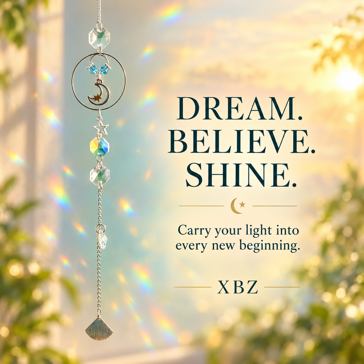 Dream, Believe & Shine Moon-and-Star Suncatcher dream believe shine carry your light into every new beginning xbz