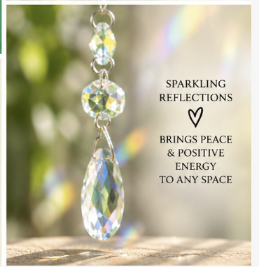 Let Your Light Lead Moon-and-Crystal Suncatcher pendulum closeup sparkling reflections.  brings peace and positive energy to any space
