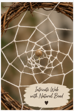 closeup of grapevine dreamcatcher web and bead