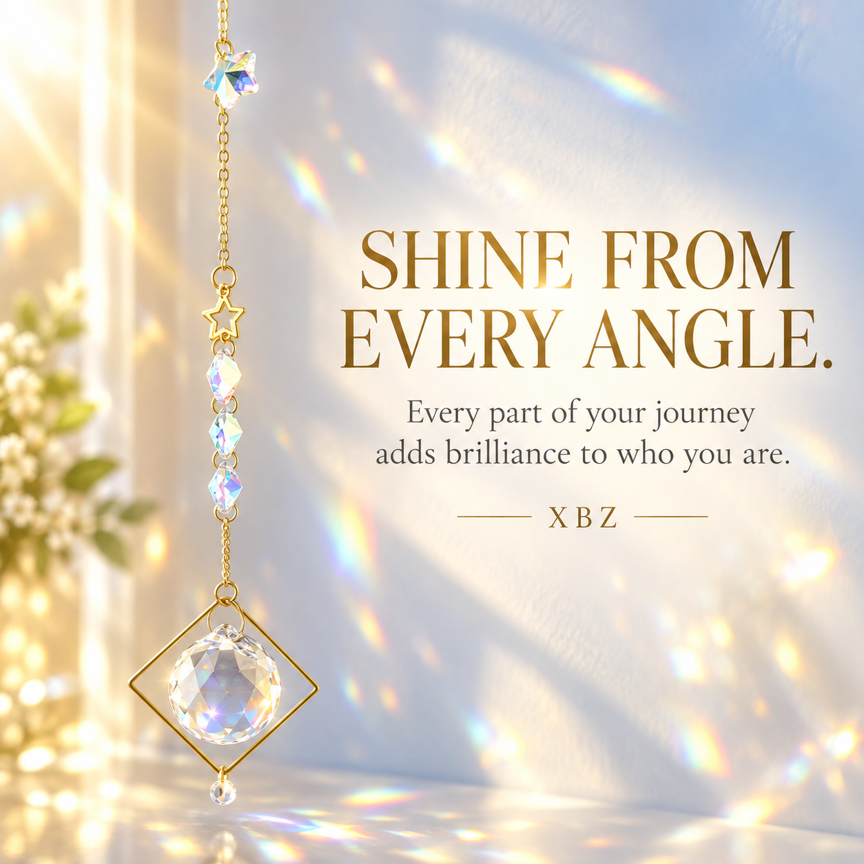 suncatcher with crystals, gold chain and star, shine from every angle, every part o your journey add brilliance to who your are.  XBZ