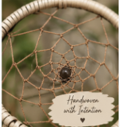 Wild Grace Tan Double-Hoop Dreamcatcher closeup of web and bead