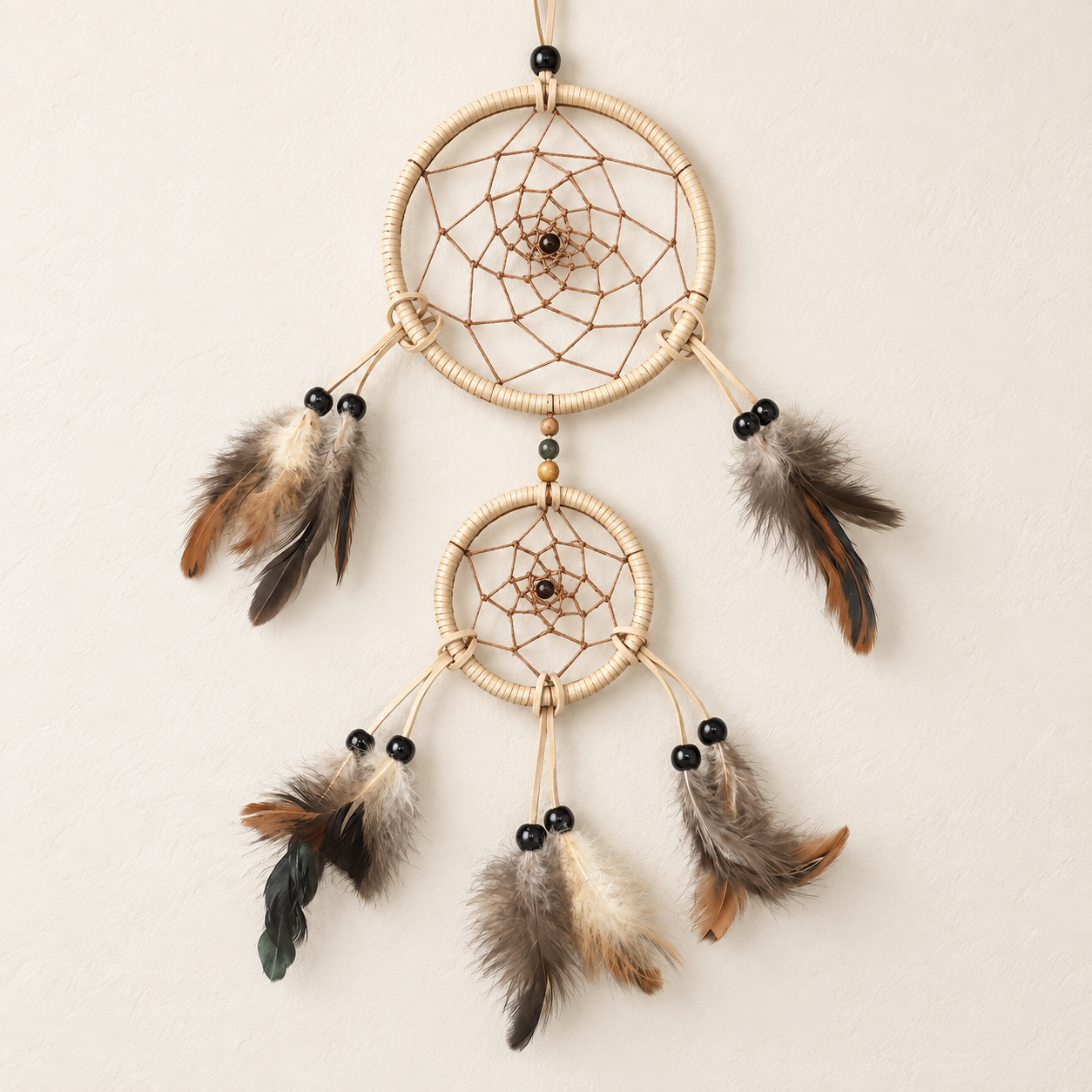 Wild Grace Tan Double-Hoop Dreamcatcher with white background
