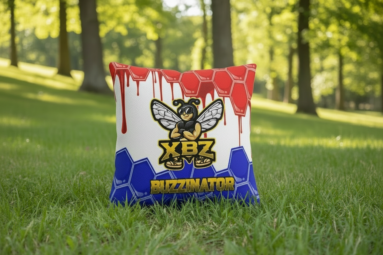 XBZ Buzzinator cornhole bag in red, white and blue