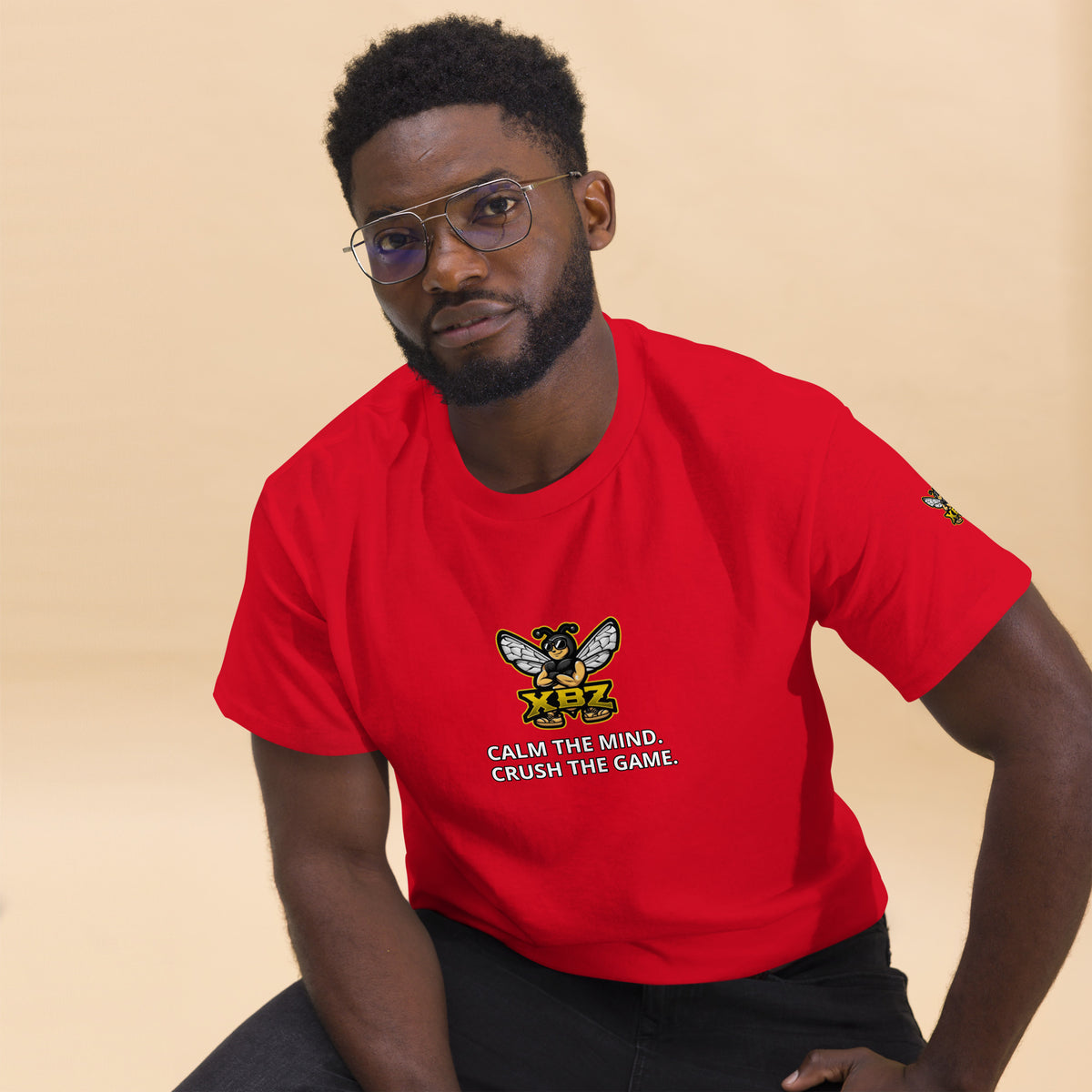 XBZ Calm the Mind. Crush the Game. Tee in red, front view | XBZ