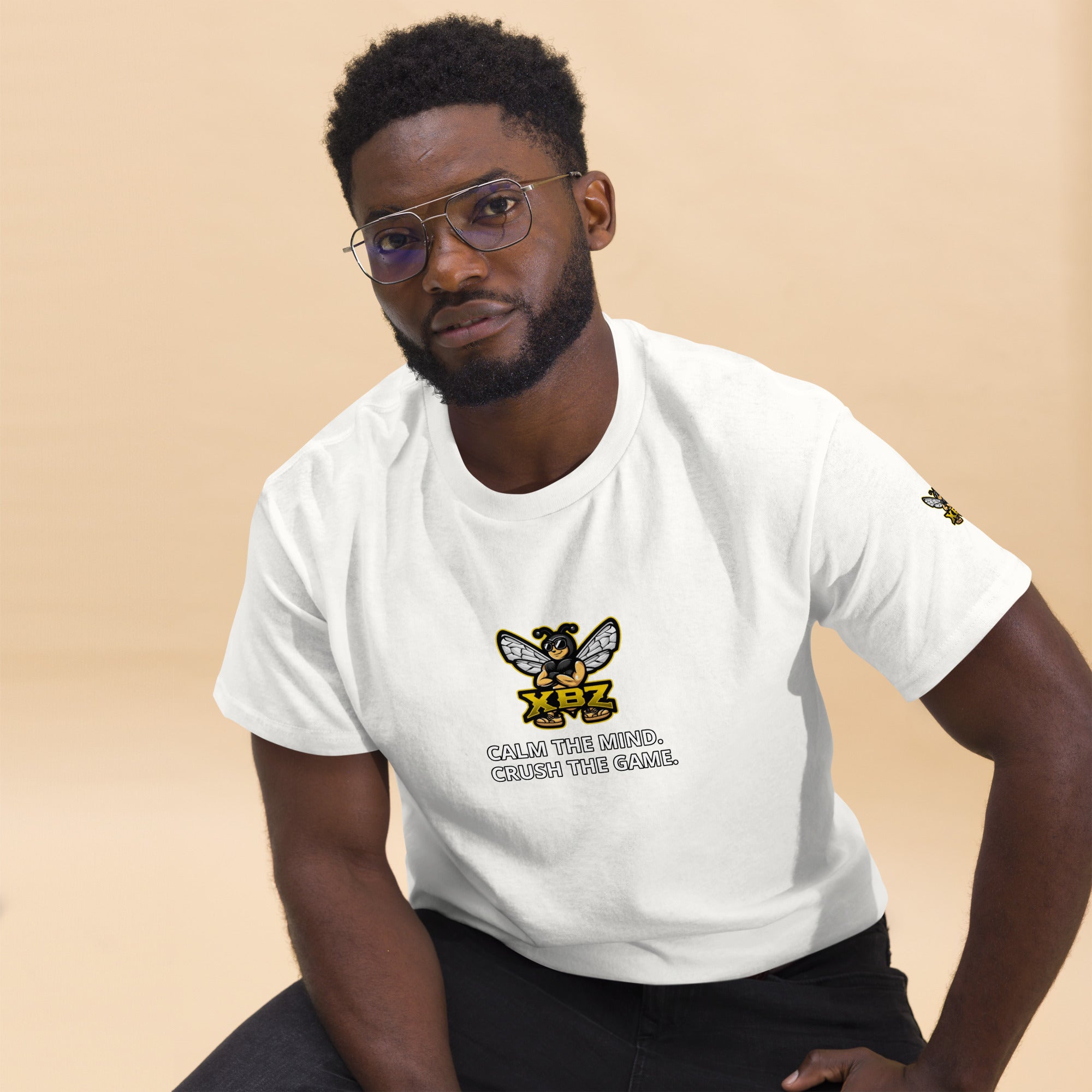 XBZ Calm the Mind. Crush the Game. Tee in white, front view | XBZ