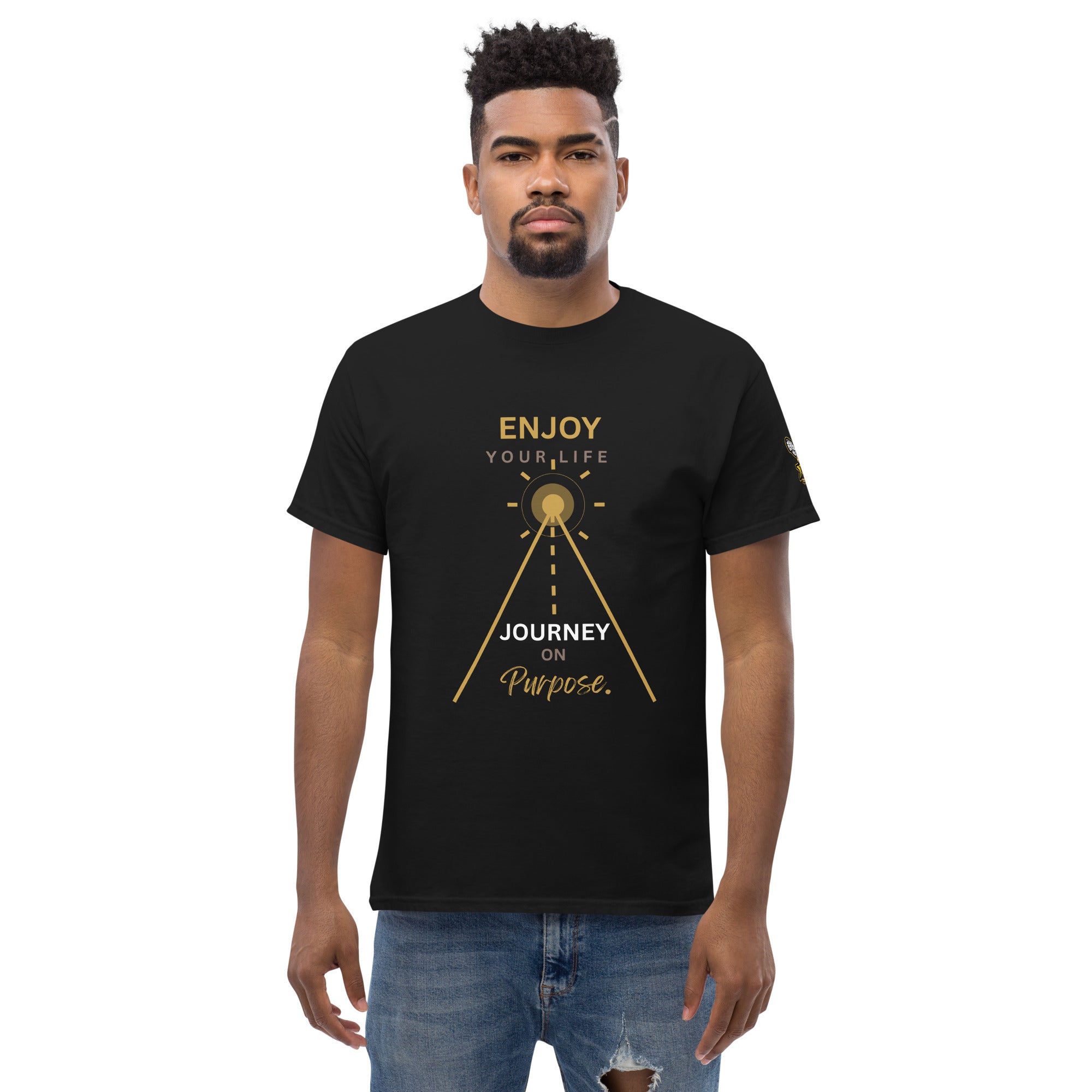 Enjoy Your Life Journey On Purpose XBZ Essential Heavyweight Tee in black, front view | XBZ
