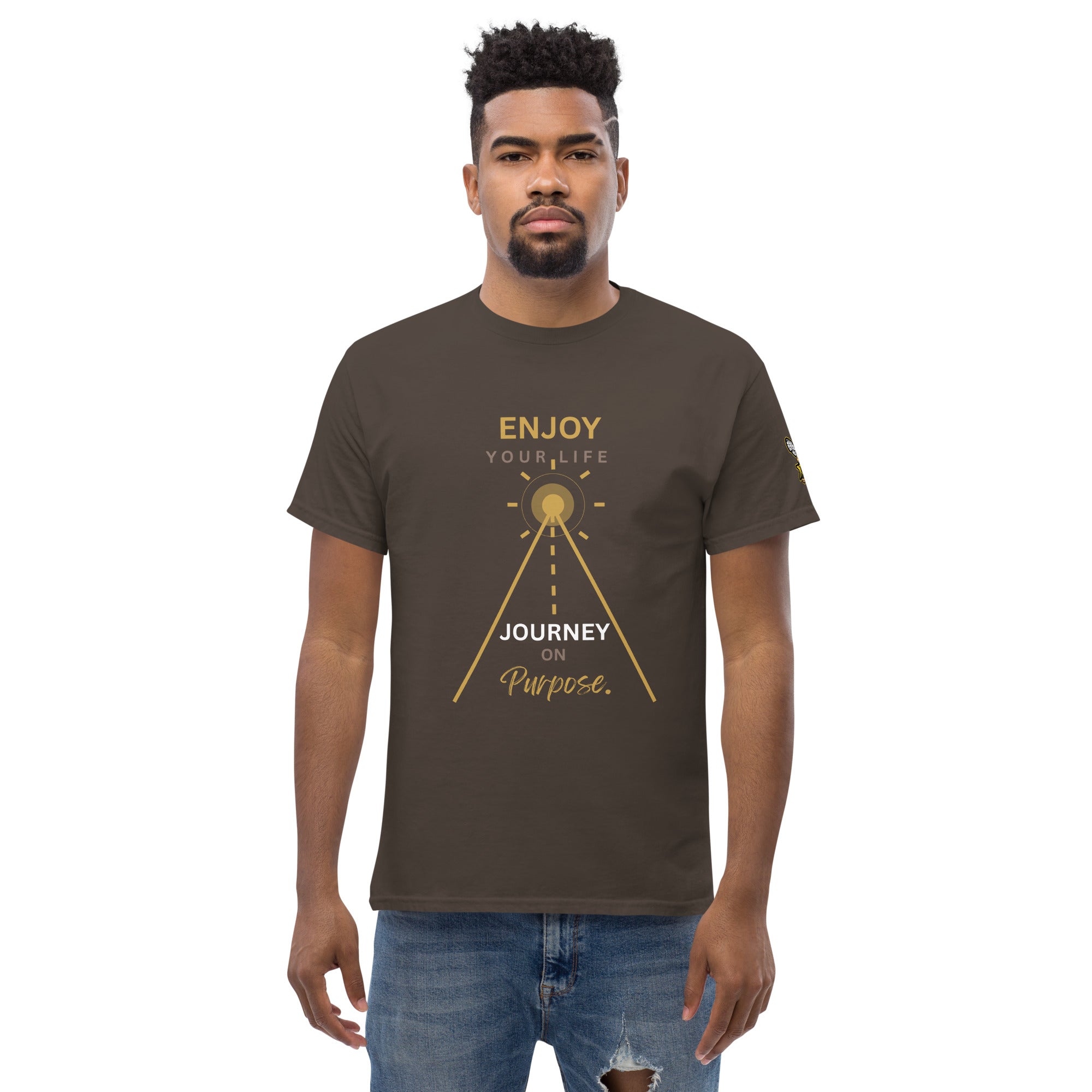 Enjoy Your Life Journey On Purpose XBZ Essential Heavyweight Tee in dark chocolate, front view | XBZ