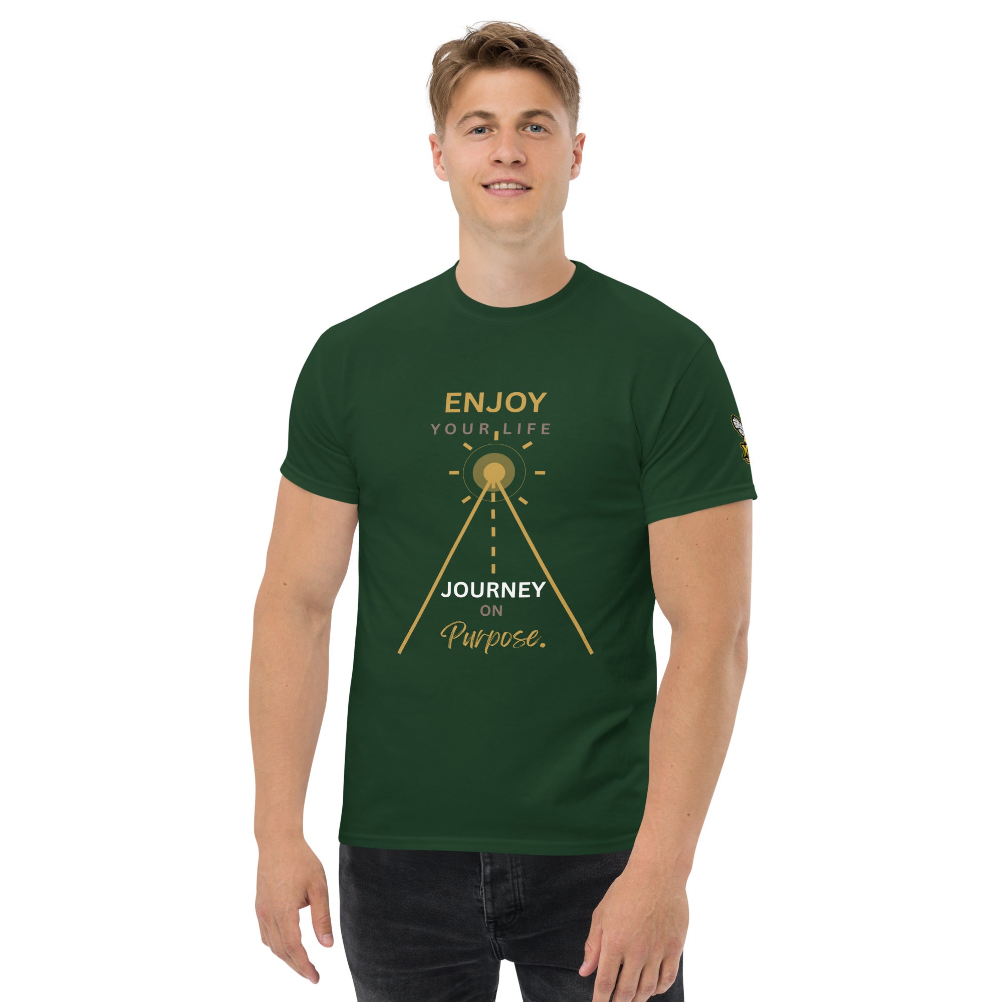 Enjoy Your Life Journey On Purpose XBZ Essential Heavyweight Tee in forest green, front view | XBZ