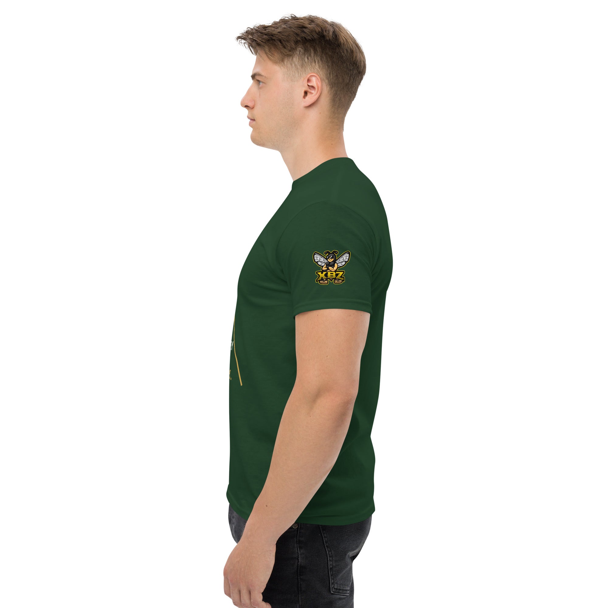 Enjoy Your Life Journey On Purpose XBZ Essential Heavyweight Tee in forest green, side view | XBZ