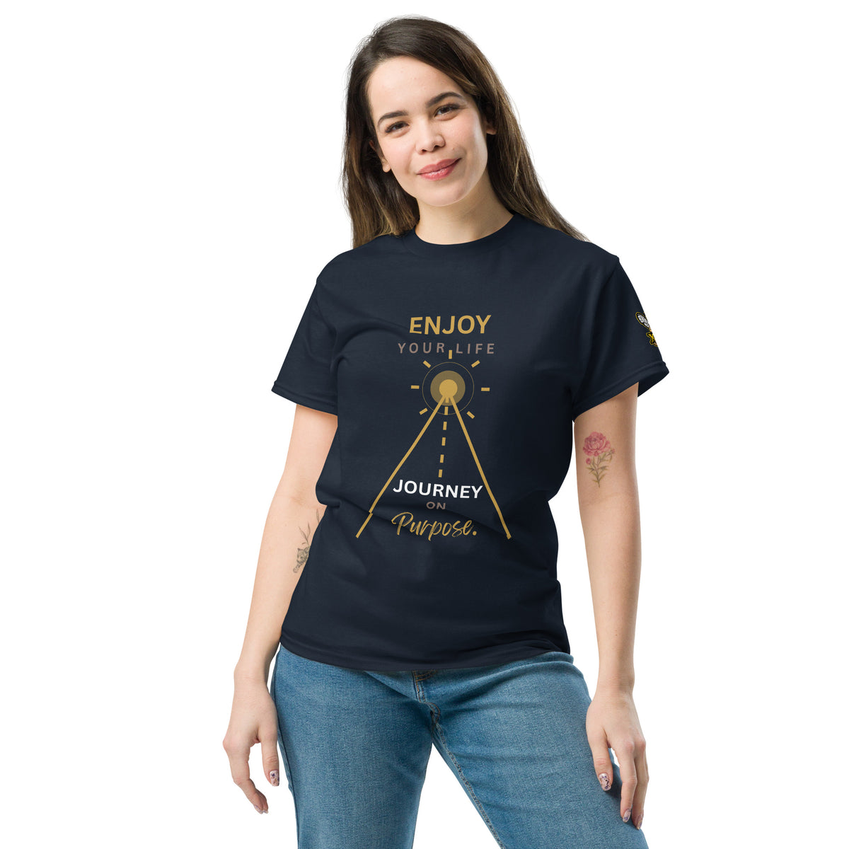 Enjoy Your Life Journey On Purpose XBZ Essential Heavyweight Tee in navy, front view | XBZ