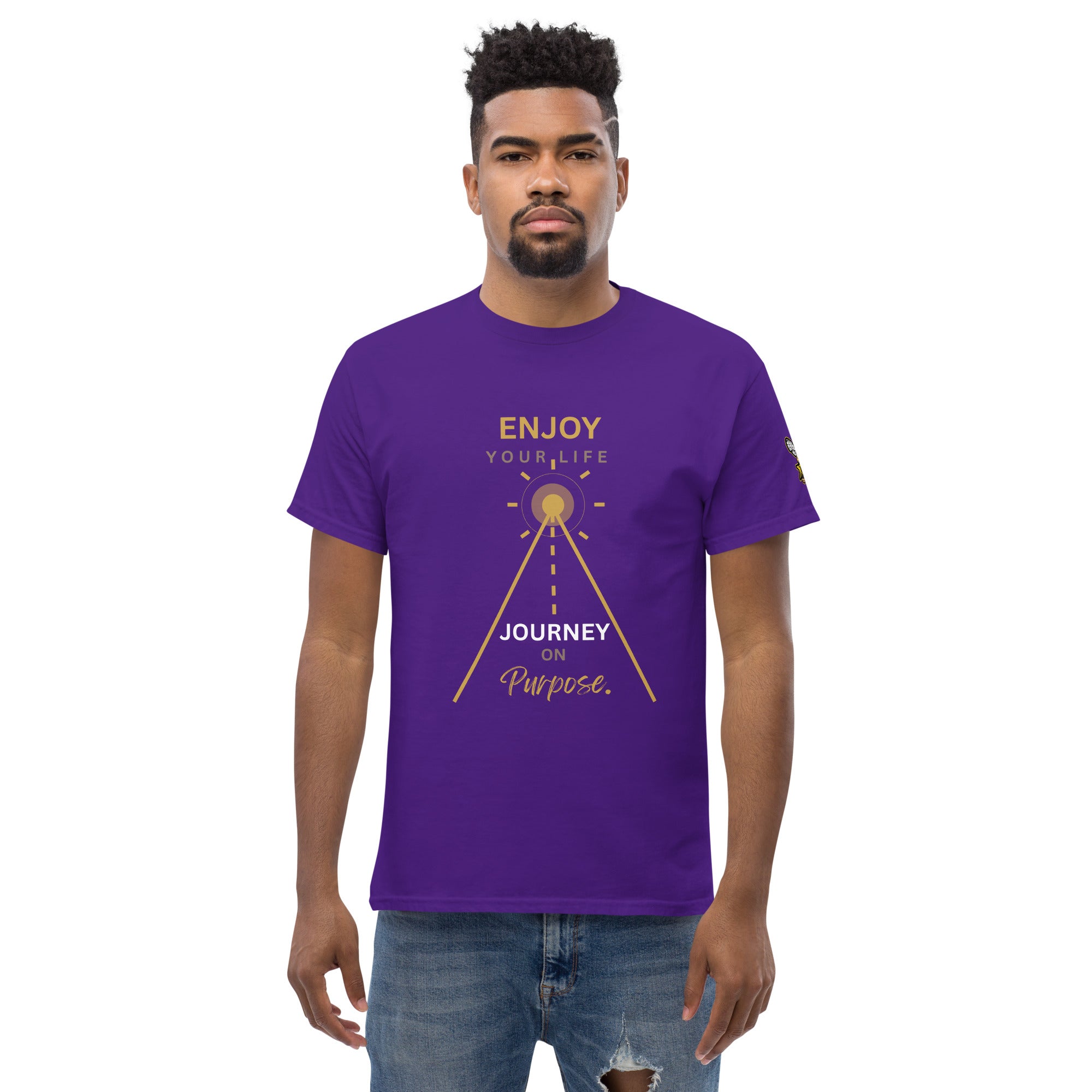 Enjoy Your Life Journey On Purpose XBZ Essential Heavyweight Tee in purple, front view | XBZ