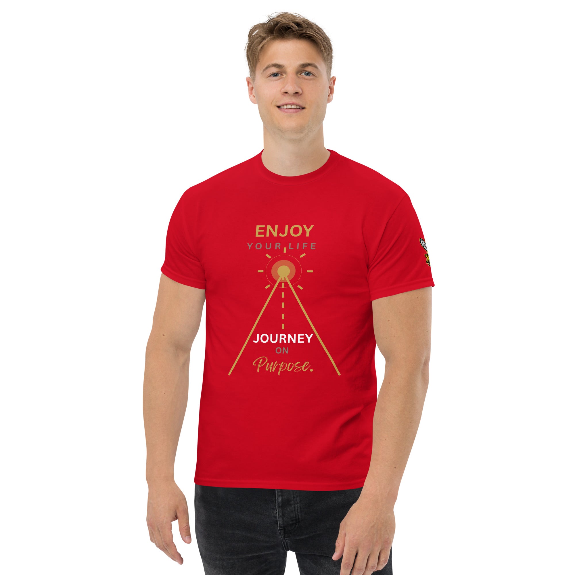 Enjoy Your Life Journey On Purpose XBZ Essential Heavyweight Tee in red, front view | XBZ