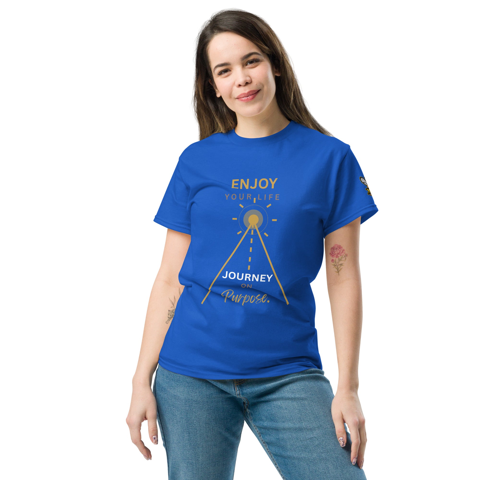 Enjoy Your Life Journey On Purpose XBZ Essential Heavyweight Tee in royal blue, front view | XBZ