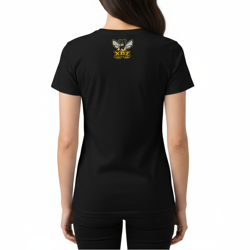 Women's XBZ Garden softstyle t-shirt in black, back view