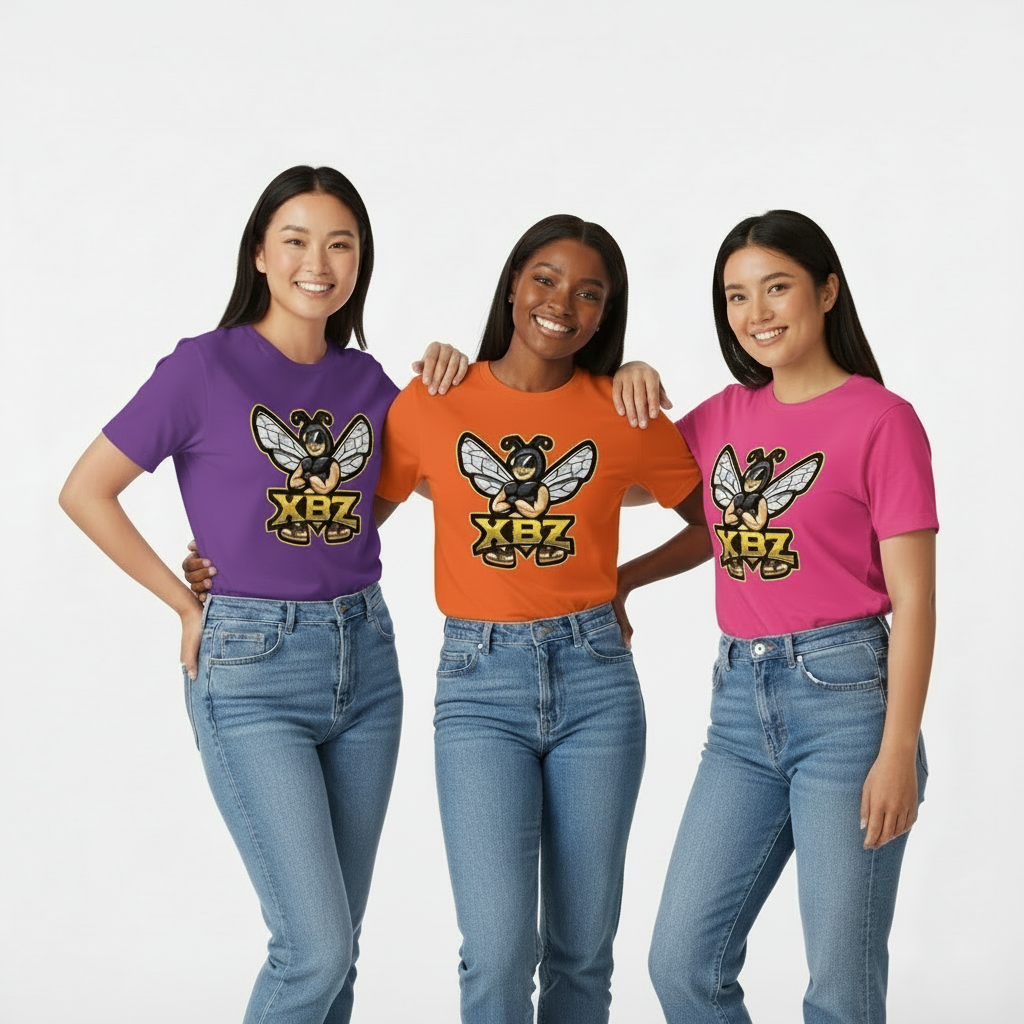 XBZ Logo women's softstyle t-shirt in heliconia pink, front view