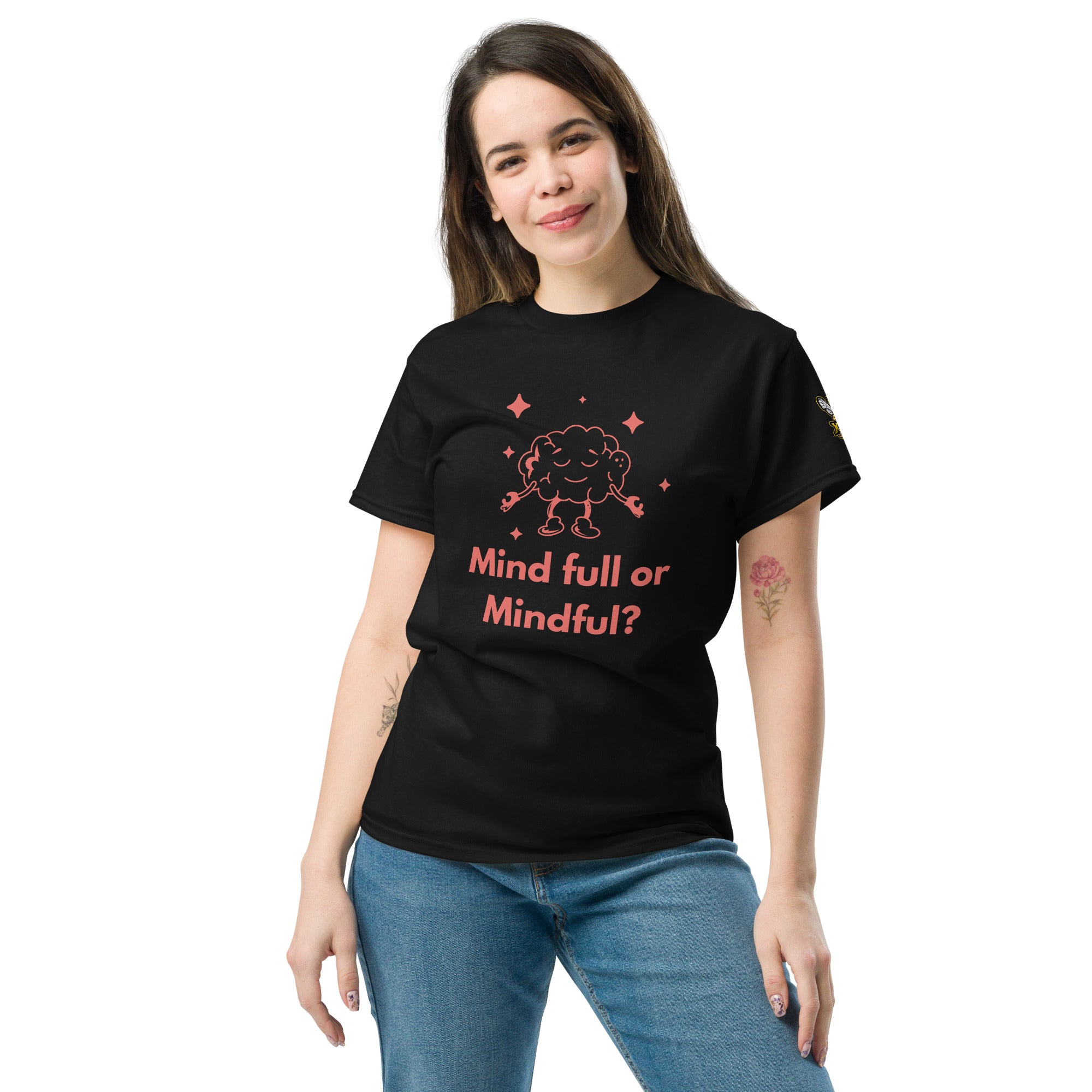 Mind Full or Mindful XBZ Tee in black, front view | XBZ