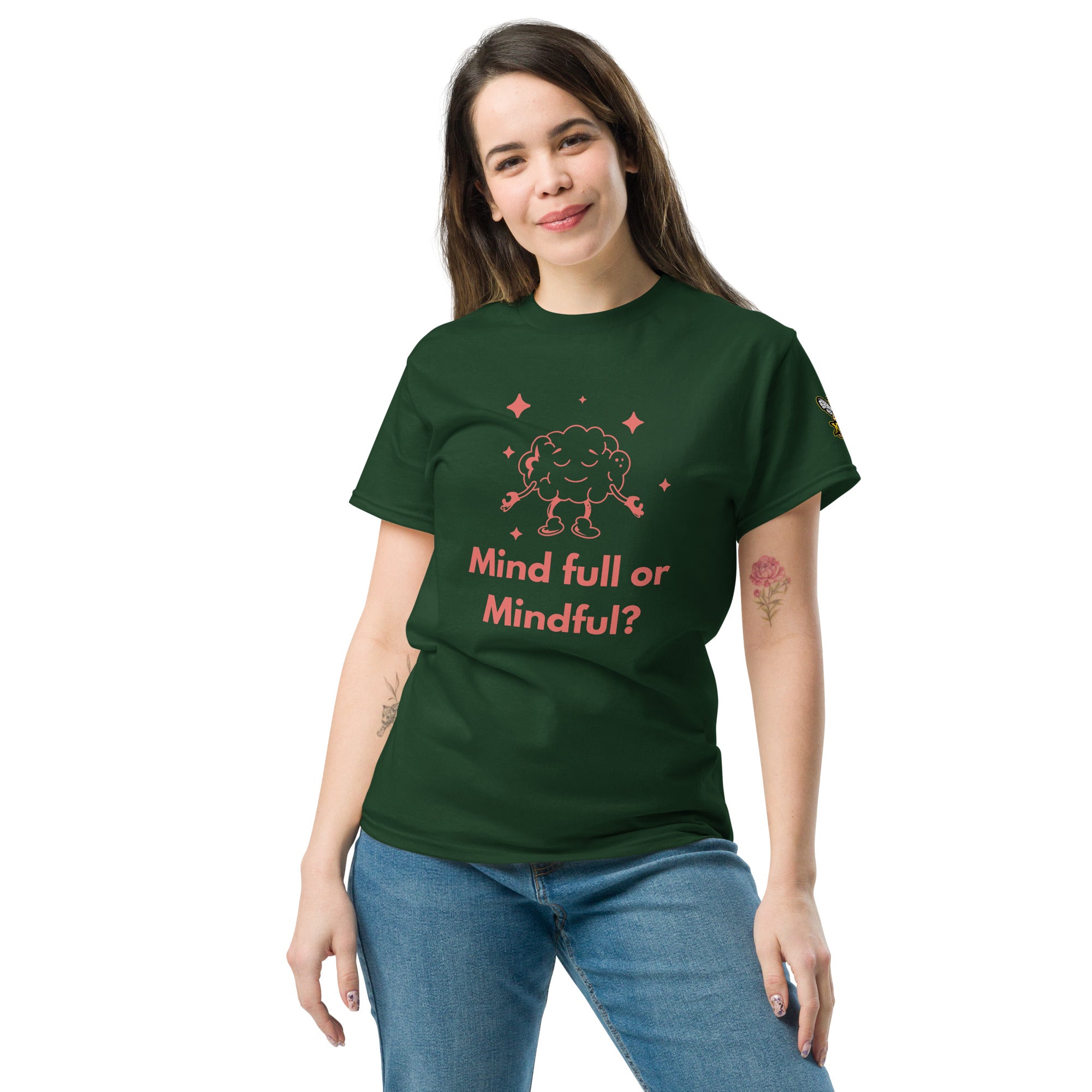 Mind Full or Mindful XBZ Tee in forest green, front view | XBZ