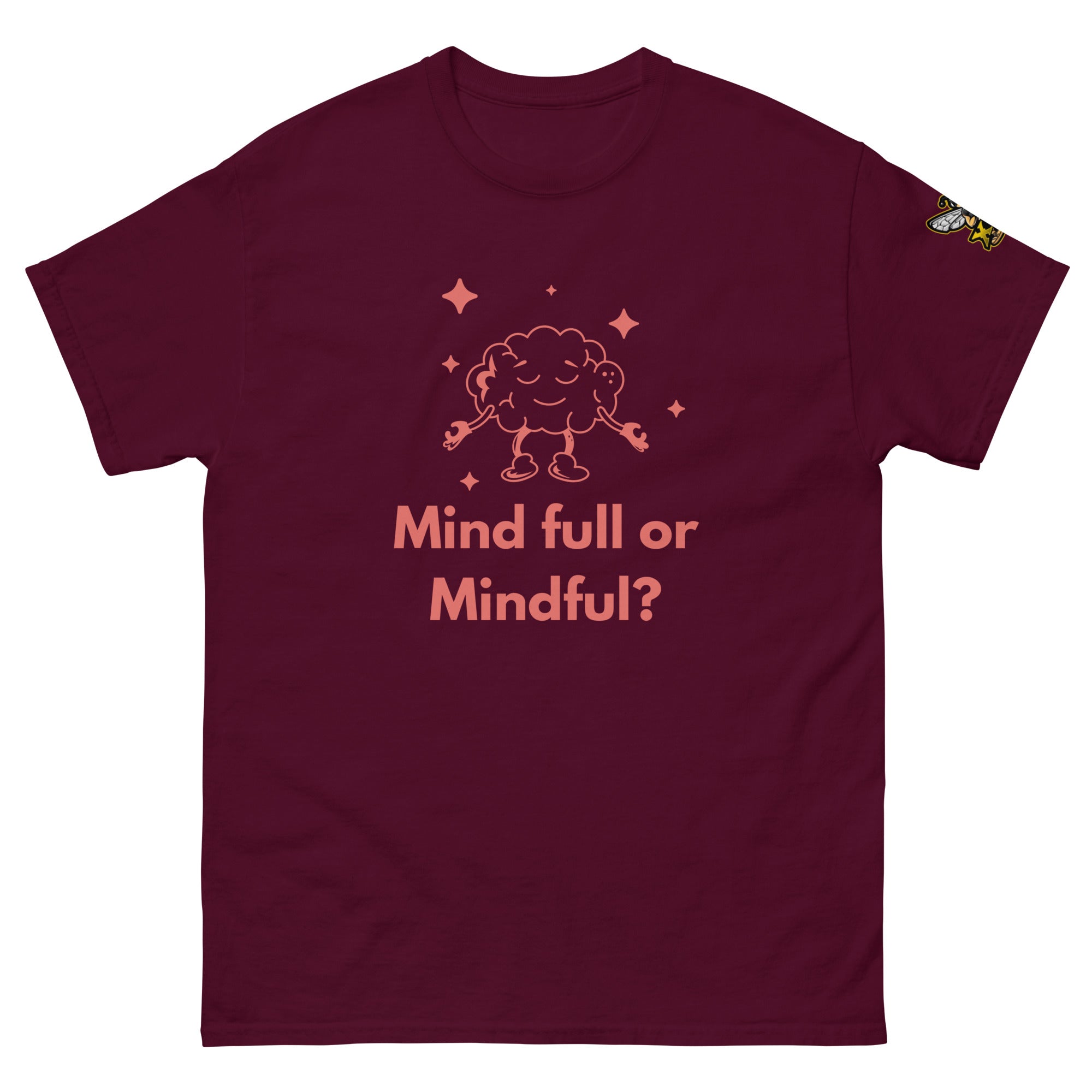 Mind Full or Mindful XBZ Tee in maroon, front view | XBZ