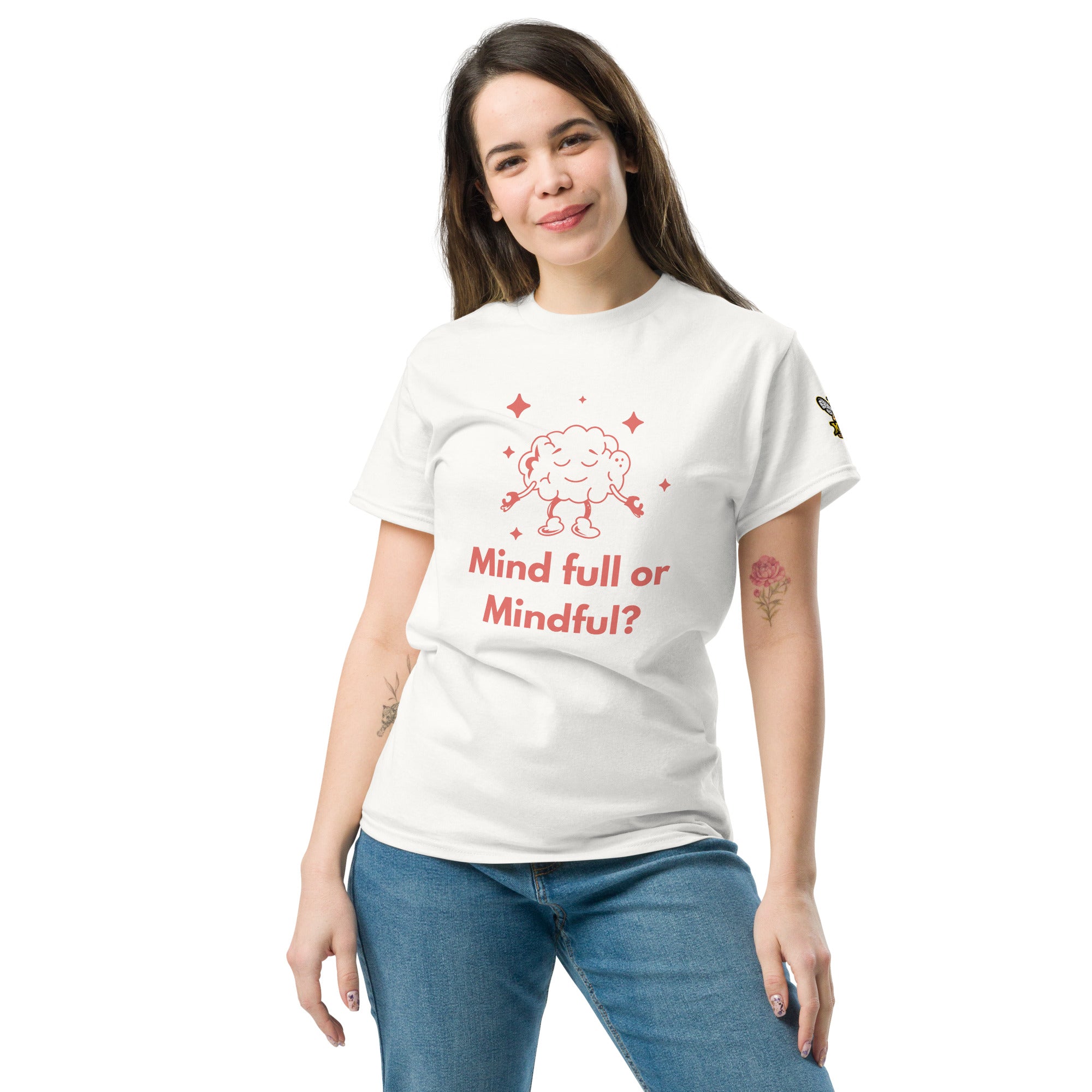 Mind Full or Mindful XBZ Tee in white, front view | XBZ