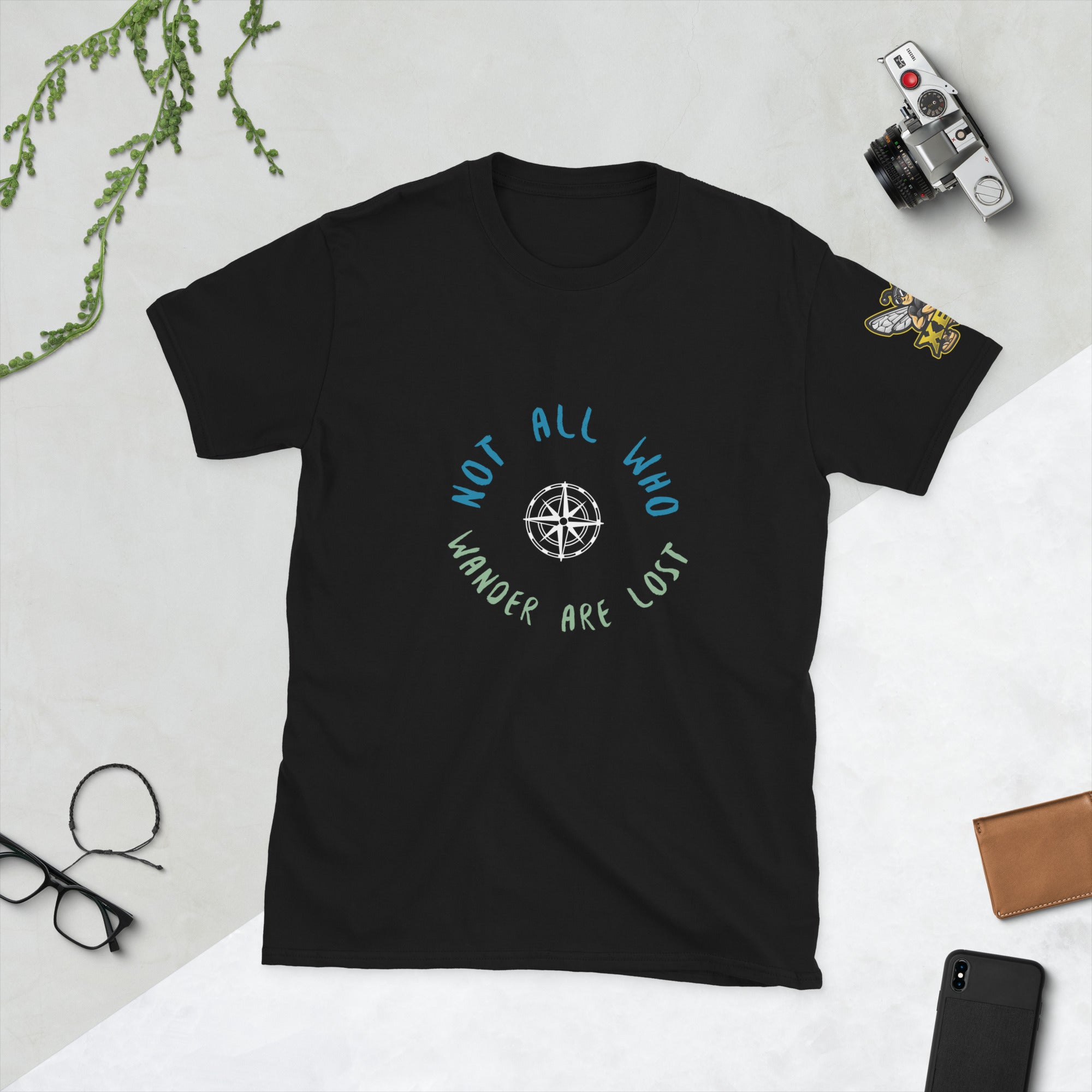 Not All Who Wander Are Lost XBZ Essential Tee in black, front view | XBZ