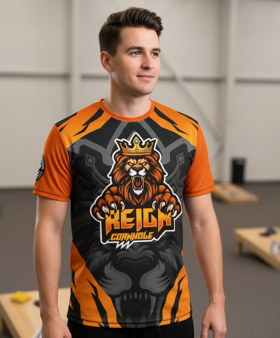 Reign Dri-Fit performance shirt in orange and black with tiger design