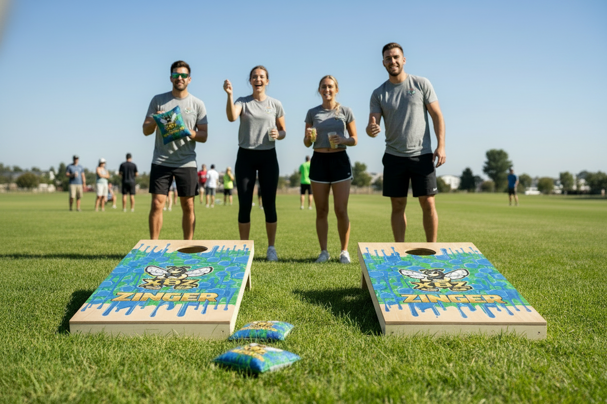 XBZ Zinger cornhole bag in drip blue and green
